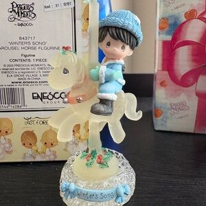 Precious Moments Blue and Cream Carousel Figurine